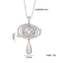 1pc Fashionable Micro-Inlaid Full Diamond Saturn Brooch Titanium Steel Necklace, Luxury Design Celestial Body Clavicle Chain, Suitable For Wedding, Party And Daily Wear - Multicolor - View 9