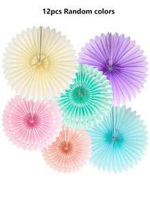 Bộ 30/12/6/18 chiếc quạt giấy cầu vồng màu pastel trang trí tiệc, quạt giấy treo tường 8 inch, thích hợp cho văn phòng, trường học, nhà cửa, các bữa tiệc khác nhau, màu sắc ngẫu nhiên. - Nhiều màu - Xem 11