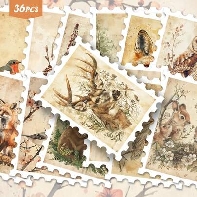 36 piezas Paquete de pegatinas vintage de animales y plantas del bosque | Suaves calcomanías de vinilo con diseños acuarelados de vida silvestre y florales | Para portátil, botella de agua y regalo | Para amantes de la naturaleza y entusiastas de la vibra tranquila