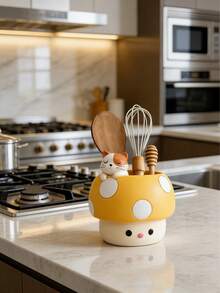 Cute Mushroom Kitchen Utensil Holder - Kawaii Animal Decorative Storage Organizer For Countertop, Spoon & Chopstick Caddy, Ideal For Home Kitchen & Dining Table, Fun Cartoon Design Gift - Multicolor - View 7