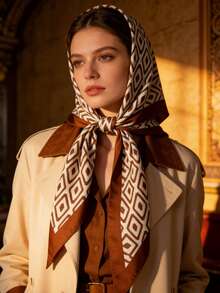 1 件多功能双面菱形围巾/披肩，适合日常、办公和度假穿着 - 黑色 - 查看 4