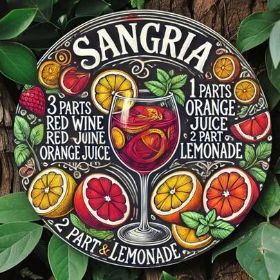 1pc Vintage Wooden Sangria Cocktail Recipe Wall Sign, Suitable For Home, Bar, Cafe, Farmhouse, Garden, Humorous Multi-Purpose Use, Easy Installation, Waterproof, No Electricity Required, Pre-Drilled Holes As Shown In Size Chart
