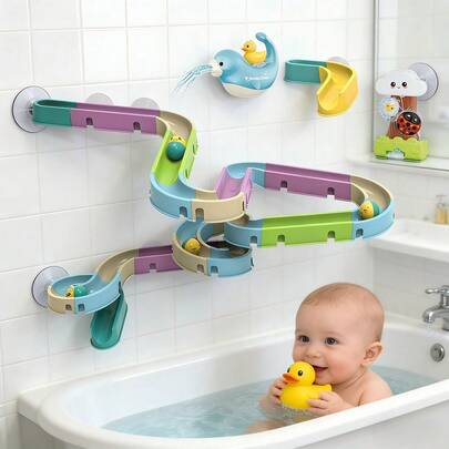 Juguetes de baño para niños de 3 a 5 años, pista de deslizamiento de pato DIY con ventosas para bañera, adecuado para niños y niñas de 2 a 8 años durante el baño