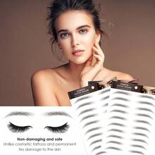 60pcs/6sheets Black 4D Realistic Hair Eyebrow Tattoo Stickers, Waterproof Eyebrow Shaping Stickers Suitable For Women And Girls - Black - View 6