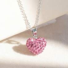 1件装水钻心形吊坠项链 闪亮水晶心形链 时尚简约女士项链 红色/白色/粉色 - 愛心項鍊 - 查看 9