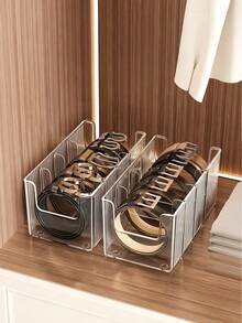 4-Grid Large Capacity Transparent Plastic Storage Box With Dividers, Includes 3 Removable Dividers. Desktop Makeup Organizer Box - High Capacity Multi-Function Storage Box For Belts, Cosmetics, Vanity Accessories - Multicolor - View 1