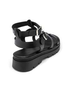 Sandals Plates, Brides Entrecroissing And Boucle Réglable, Semelle Crantée épaisse - Black 2821 - View 5