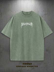 1PC Y2K Vintage Washed T-Shirt | Men's YLA Graphic Tee | Gym Graphic Tee | Gifts For Men Or Boyfriend | 100% Cotton | 230Gsm Thickened Fabric | Unisex - 綠色 - 查看 2