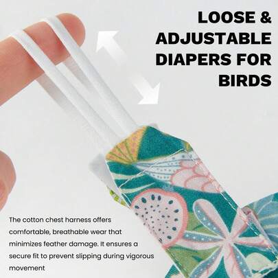 可重复使用的玄凤鹦鹉飞行服，带可调节肩带，鹦鹉鸽子尿湿防漏内衬尿布裤，室内外粪便控制