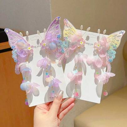 Chinese Style Butterfly & Flower Tassel Hairpin, Elegant Hanfu Hair Accessory, Suitable For Cosplay, Photography And Styling