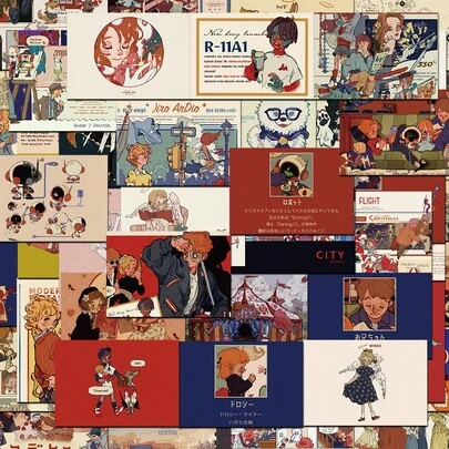 64 American Retro Magazine Handbook Stickers Decorate Refrigerator Water Cup Notebook Waterproof Stickers