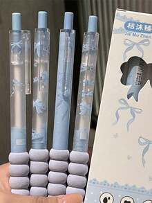 4支可爱蝴蝶结按动笔，高品质速干中性笔，0.5mm黑色墨水，适用于笔记本、考试、办公用品和学生礼物，返校季好礼 - 蝴蝶結綿筆 - 查看 4