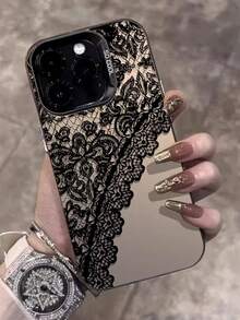 1pc Lace Pattern Matte Phone Case For IPhone 16 15 14 13 12 11 Pro Max 16 15 14 13 12 Pro Fall Prevention Case - Multicolor - View 1