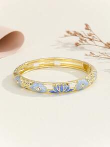 1pc Enamel Drip Oil Rhinestone Cloisonne Bangle Bracelet For Women - Baby Blue - View 3