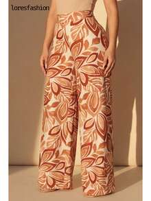 Pantalón Amplio Mujer VeranoFloral Tropical Cintura Alta Fruncida Elástica Bolsillos Moda Playa Vacaciones Look Vibrante Elegante Casual Chic México Estiliza Figura Súper Cómodo Ligero Movimiento Libre Outfit Fashion  Prepárate Para Dar Un Giro A Tu Guardarropa Diseño Que Resalta Tu Estilo Perfecto Para Combinar Ideal Día y Noche Must Have Temporada - Rosa coral - Ver 4
