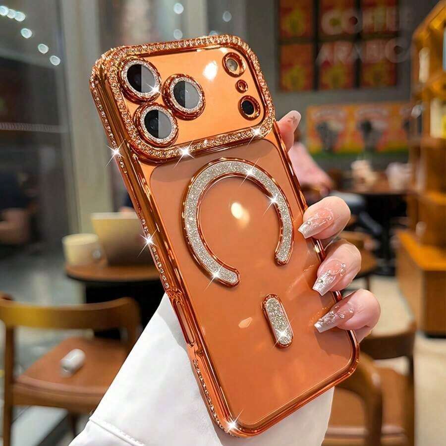 Hadaasi 1pc Orange Electroplated Transparent Phone Compatible With 17 Pro/17 Pro/17/17, Also Fits 16/15/14/13/A12/11 Pro Plus, Supports Wireless Charging, Durable Anti-Drop, Design, Fashionable Compatible With Users - Màu xanh hoàng gia - Xem 1
