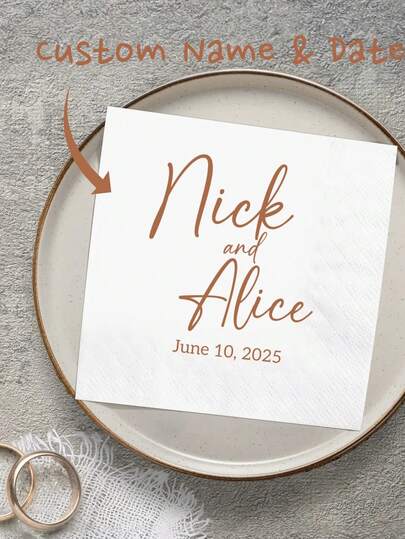 20/40/60/100 Pcs Custom Napkins, Personalized Napkins For Wedding Anniversary, Suitable For Couple, Romantic Gift, Napkins Disposable Beverage Dessert Napkins For Wedding Table Decorations Engagement Party, Personalized Wedding Napkins, Unique Ideal Gifts For Her, Home & Living, Haunt You Home, Souvenirs, Reusable, Adorable, High-Quality
