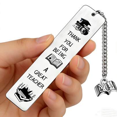 Stainless Steel Engraved Bookmark "Thank You For Being An Excellent Teacher", With Book Pendant, Perfect As End Of School Year/Back To School Teacher Gift