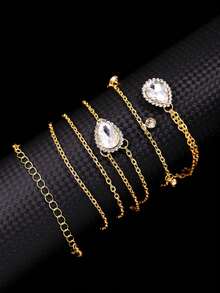 1pc Elegant Fashion Faux Crystal Chain Necklace, Suitable For Brides, Weddings, Parties, Special Occasions, Festivals, Daily Wear Accessories For Women - Gold - View 7