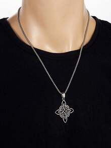 Fashionable Minimalist Casual Punk Style Alloy Celtic Knot Pendant Necklace, Unisex - Black - View 3