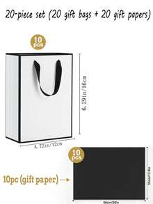 40个（20套）/20个（10套）- 4个 - 带提手和薄纸的金属纸礼品袋 - 感谢礼品袋 - 秋季派对、圣诞节、排灯节、婚礼（白色、黑色） - 黑與白 - 查看 15