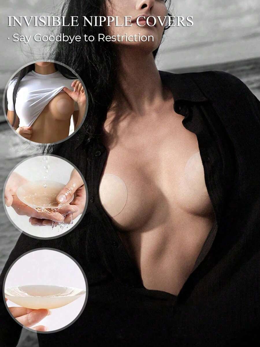 2/4/6pcs Silicone Nipple Covers, Thin Breathable Invisible Breast Petals, Designed For Wedding Dresses, Strapless Gowns, Invisible Bras, Dresses, Jumpsuits, Vacation - Multicolor - View 1