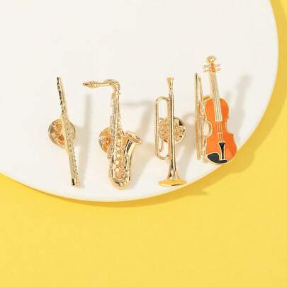 1 set de broches personnalisées de la série musicale, guitare vintage créative, saxophone, badge métallique de note de musique