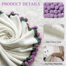 1 manta con ramo de rosas, manta multifuncional para todas las estaciones, manta para una siesta en la oficina, regalo para una novia, regalo de Navidad, regalo de cumpleaños - Morado - Ver 7