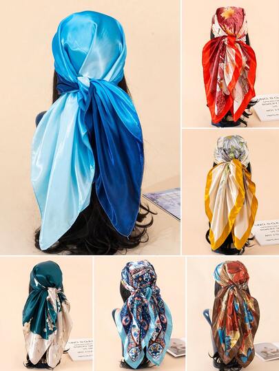 1条90厘米印花围巾/头巾，女士时尚配饰，适合海滩、度假和日常生活，为您的装扮增添亮点。