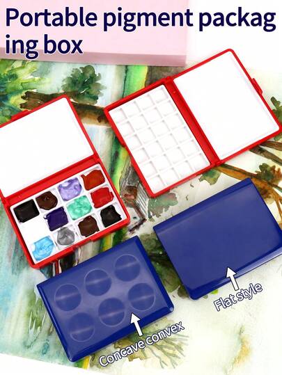 24-Well Portable Mini Solid Watercolor Paint Palette, 12/24 Color Options, Compact & Convenient For Outdoor Use, Multifunctional Mixing Tray