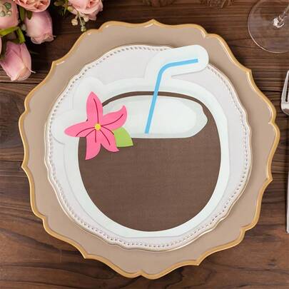 20/40 piezas Servilletas con forma de coco para fiestas, servilletas de decoración tropical de doble capa, adecuadas para tardes de té temáticas, barbacoas de verano y eventos con estilo hawaiano - Diseño vibrante de taza de coco con patrón de hibisco, decoración de vajilla festiva, suministros para fiestas