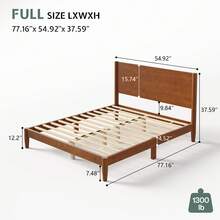 Twin/Full/Queen/King Size Luxury Mid Century Solid Wood Queen Bed Frame, Platform Bed With Elegant Full Panel Headboard And Sculpted Cylindrical Legs - 棕色胡桃木 - 查看 3
