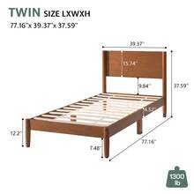 Twin/Full/Queen/King Size Luxury Mid Century Solid Wood Queen Bed Frame, Platform Bed With Elegant Full Panel Headboard And Sculpted Cylindrical Legs - 棕色胡桃木 - 查看 12