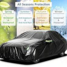 Husă auto îngroșată 210T, protecție UV, husă auto impermeabilă și respirabilă pentru toate intemperiile, husă auto rezistentă la zgârieturi, rezistentă la praf, pentru exterior, pentru sedan și SUV, accesorii auto - 210T Negru - Vizualizare 6