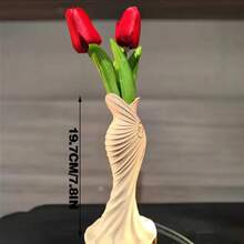 1件優雅塑料3D列印現代極簡白色婚紗花瓶，19.7cm，適用於乾花和人造花，桌面中心裝飾，適合婚禮、週年紀念和母親節禮物 - 婚紗 - 查看 13
