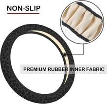 Black Leopard Print Cheetah Elastic Steering Wheel Cover, Non-Slip Breathable Neoprene Steering Wheel Covers, Women Leopard Car Accessories, Universal 15 Inch Fit Auto, Suvs, Truck - ColorB - 查看 5