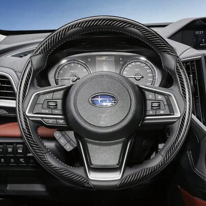 Hocasen For Subaru Segmented Carbon Fiber Steering Wheel Cover Sporty Style Non-Slip Comfortable Grip 2 Pieces/3 PiecesSet Options Quick-Install Design All-Season Compatibility For Crosstrek/XV/Forester/Outback/Ascent/Evoltis/Impreza/WRX/Legacy/Levorg/BRZ/Solterra Black Blue Silver Red White