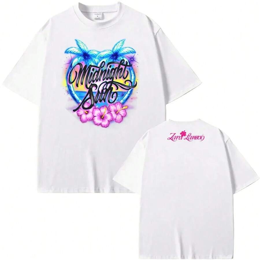 Midnight Sun Women's Baby Tee 2026 Summer Comfortable Tee ZaraLarsson High Quality Graphic Printing TEE Cotton Casual Round Neck Funny T Shirt Black Graphic Tee Matching Couple Outfits - 白色 - 查看 1