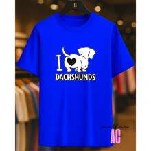 Love Dachshunds Sausage Dog T-Shirt 02 Printed White 100% Cotton Unisex Men's Women's Comfortable - 寶藍色 - 查看 1