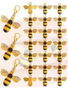 100 pièces - Accessoires porte-clés avec strass brillants en forme d'abeille, comprenant 30 pièces d'abeilles, 35 pièces d'attaches mousquetons, 35 pièces d'anneaux en fer. Convient pour la fabrication de porte-clés DIY, les artisanats sur le thème des abeilles, la décoration de voiture, la décoration de sac, la décoration d'Halloween - Multicolore - Voir 1
