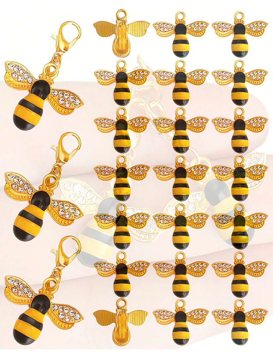 100 pièces - Accessoires porte-clés avec strass brillants en forme d'abeille, comprenant 30 pièces d'abeilles, 35 pièces d'attaches mousquetons, 35 pièces d'anneaux en fer. Convient pour la fabrication de porte-clés DIY, les artisanats sur le thème des abeilles, la décoration de voiture, la décoration de sac, la décoration d'Halloween - Multicolore - Voir 1