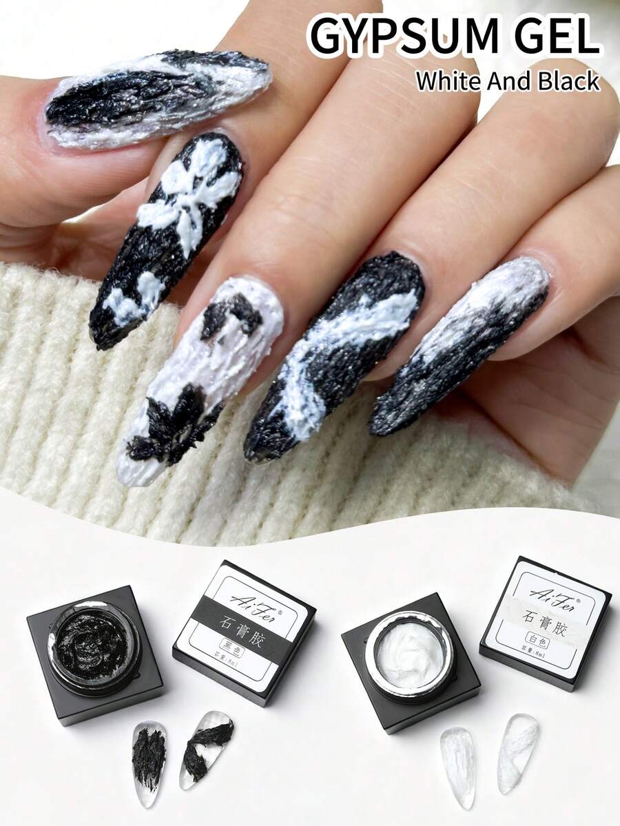 AiFer 2件套3D立体雕塑凝胶美甲石膏凝胶指甲油，浮雕胶，彩绘胶，大理石纹美甲效果，适用于美甲沙龙