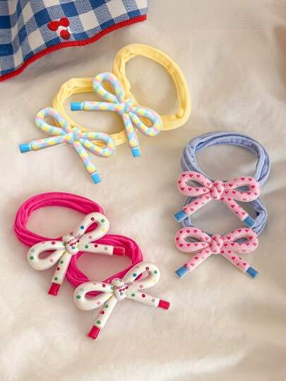 2/6个可爱蝴蝶结发圈，柔软高弹发绳，发饰，清新糖果色，送给女孩的理想礼物