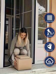 1 pezzo 36x82 pollici Porta magnetica in rete, facile da pulire rete morbida, traspirante e protezione efficace contro le zanzare, adatta per uso interno ed esterno, porta zanzariera - Multicolore - Visualizzare 2