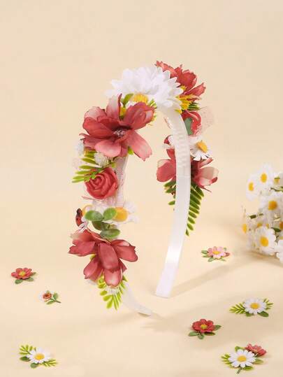 1件装多色花朵发箍，瓢虫装饰发带，春夏发箍，优雅新娘头饰，婚礼度假派对礼物头饰，青少年发饰