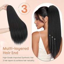 20-28英寸蓬松凌乱发髻假发，女士隐形马尾假发，合成亚麻马尾接发，耐热纤维，适合日常、派对、圣诞节、婚礼、角色扮演、音乐节等场合 - 黑色 - 查看 2