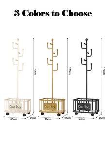 Gold Coat Rack With Storage Basket, Freestanding Clothes Rack, Coat Rack Stand For Hat Scarves Handbags Clothes, Modern Coat Hanger Stand For Entryway, Moving Storage Rack For Bedroom Living Room Office Hallway Entrance, Easy Access, Hallway Decor Room Decor - Gold - View 9
