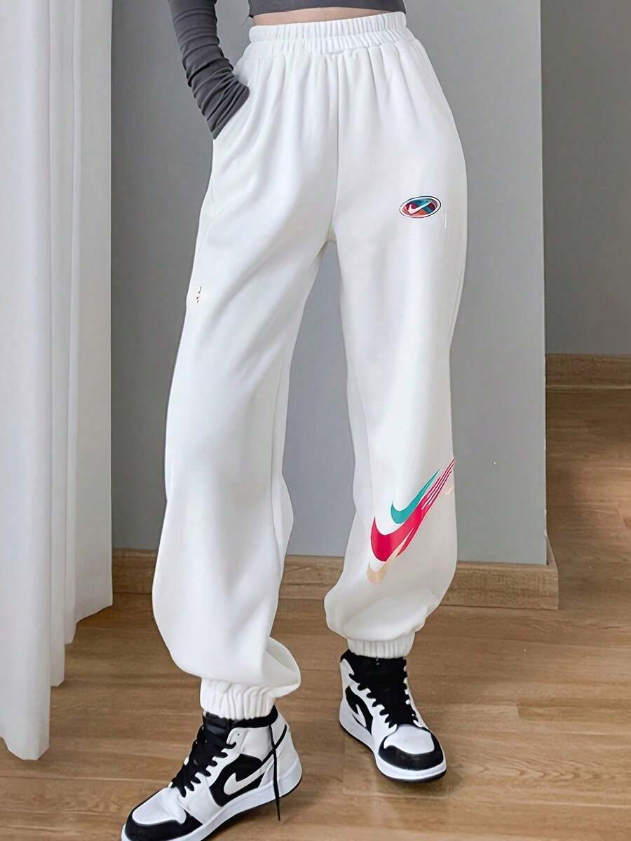 Nike 女款高腰锥形训练裤 LY FD4799-121 - 白色 - 查看 1