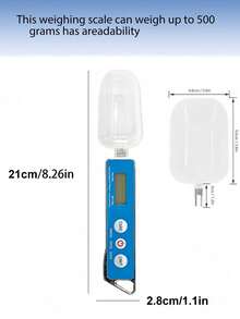 电子勺秤 - 高精度 500 克量程，带液晶显示屏的可调节电子厨房秤，适用于药品、宠物食品等，可进行精确的重量测量，电池供电（不含电池）。 - 彩色 - 查看 8