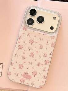 Spring Floral Glitter Phone Case Compatible With IPhone 17/17 Pro, Cute & Protective Cover For IPhone 13/14/11 - Pink - View 2
